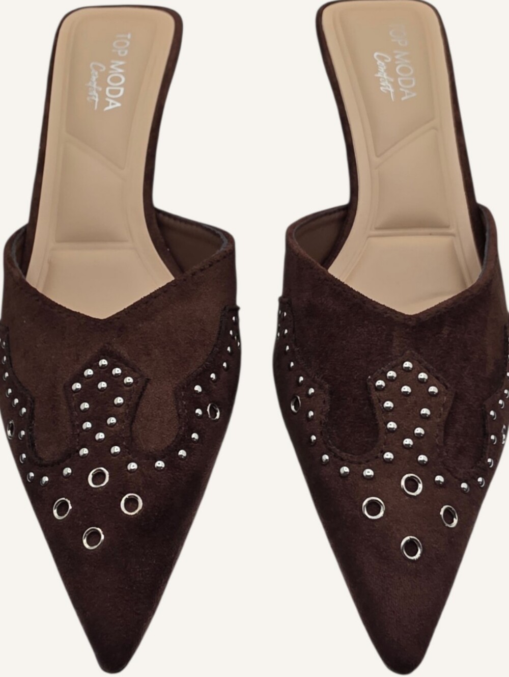 Top Moda Morley Brown Studded Western Mule Kitten Heels Size 8 NWOB - Picture 4 of 9